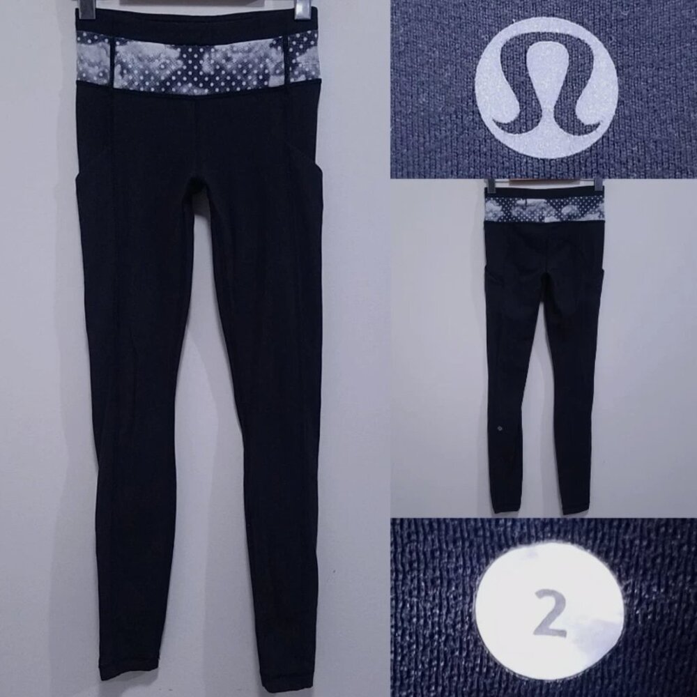 Lululemon Polka Dot Leggings Size 2 XXS Pant Skinny Side Pockets 29" Inseam